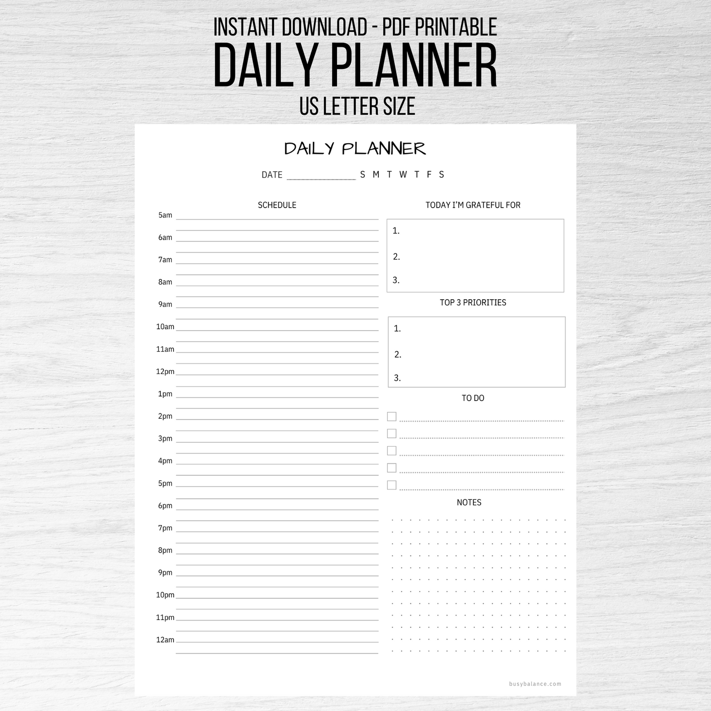 Daily Planner PDF (Digital Download)