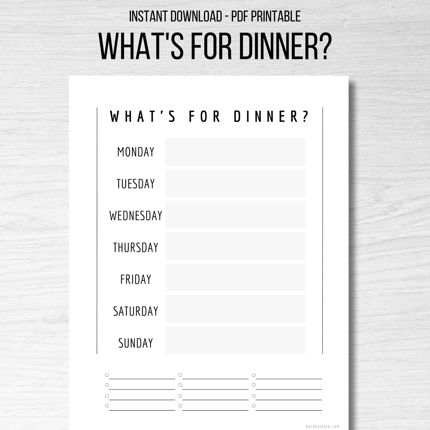 Weekly Meal Planner PDF: What's For Dinner PDF (Instant Download)
