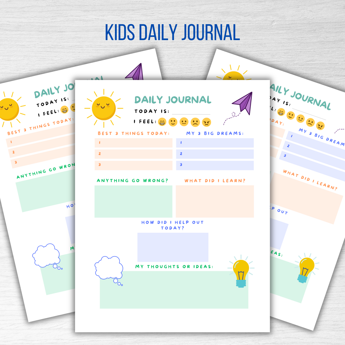 Daily Journal - Gratitude Kids Daily Journal Printable and Editable PDF