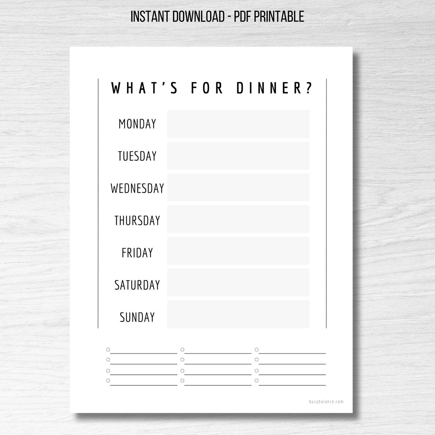 Weekly Meal Planner PDF: What's For Dinner PDF (Instant Download)