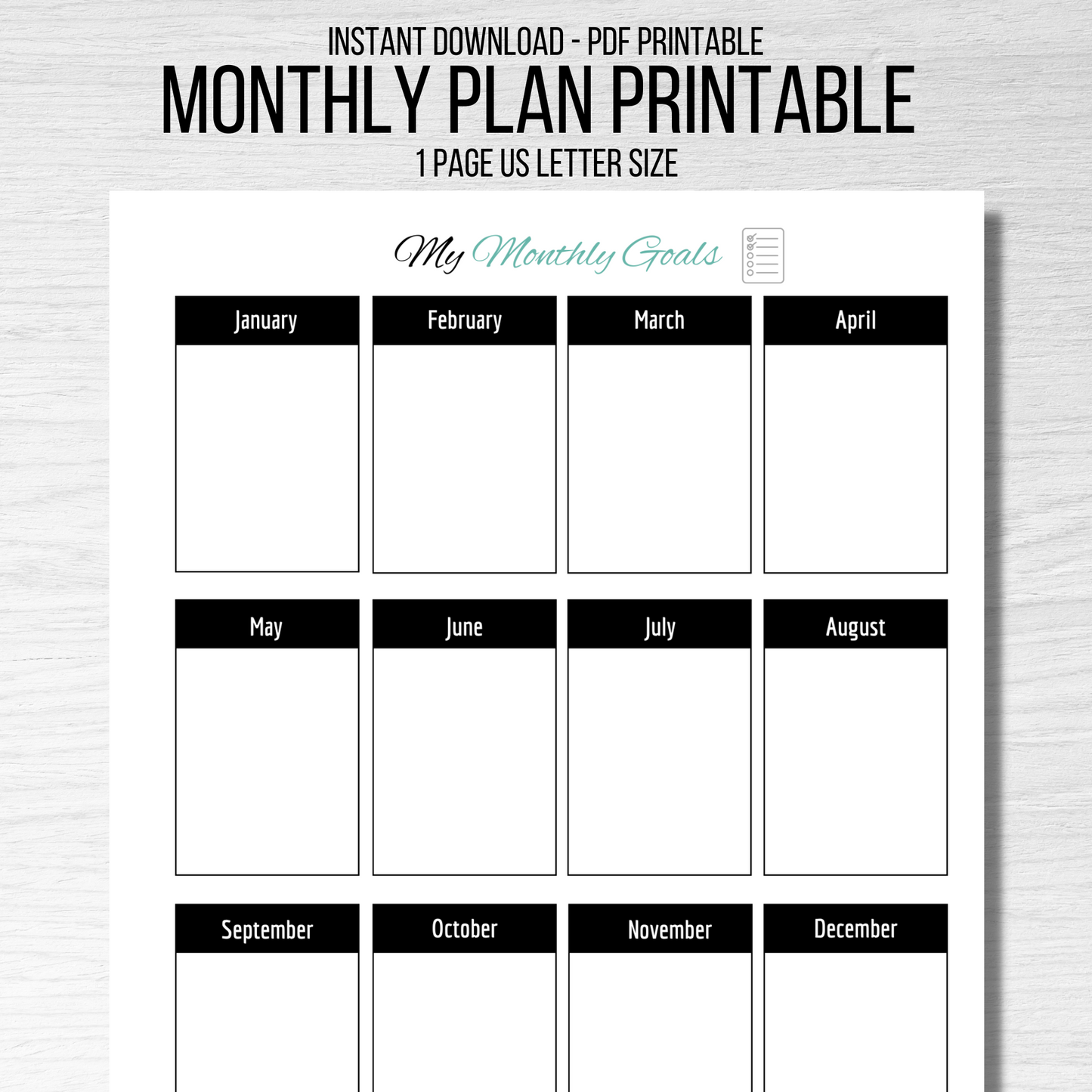Monthly Goals Printable - Instant Download & Editable PDF