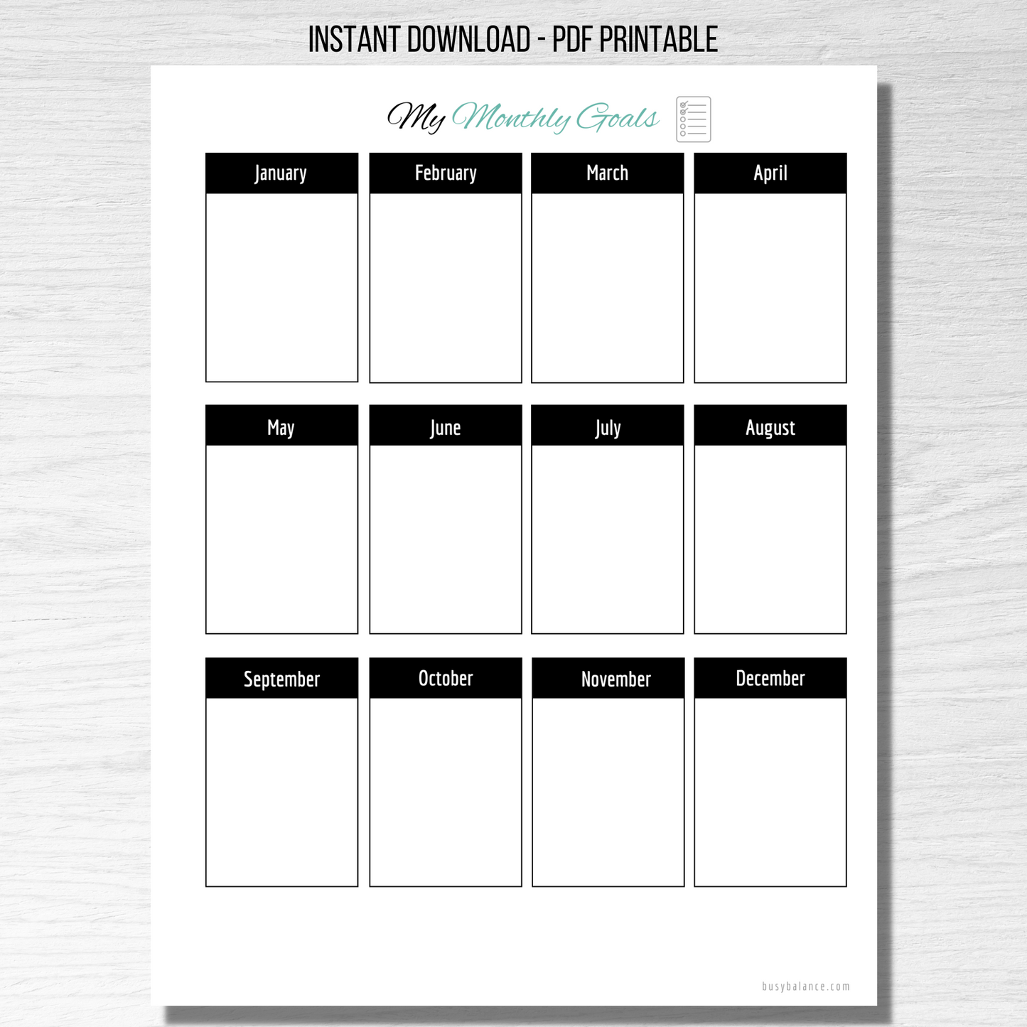 Monthly Goals Printable - Instant Download & Editable PDF