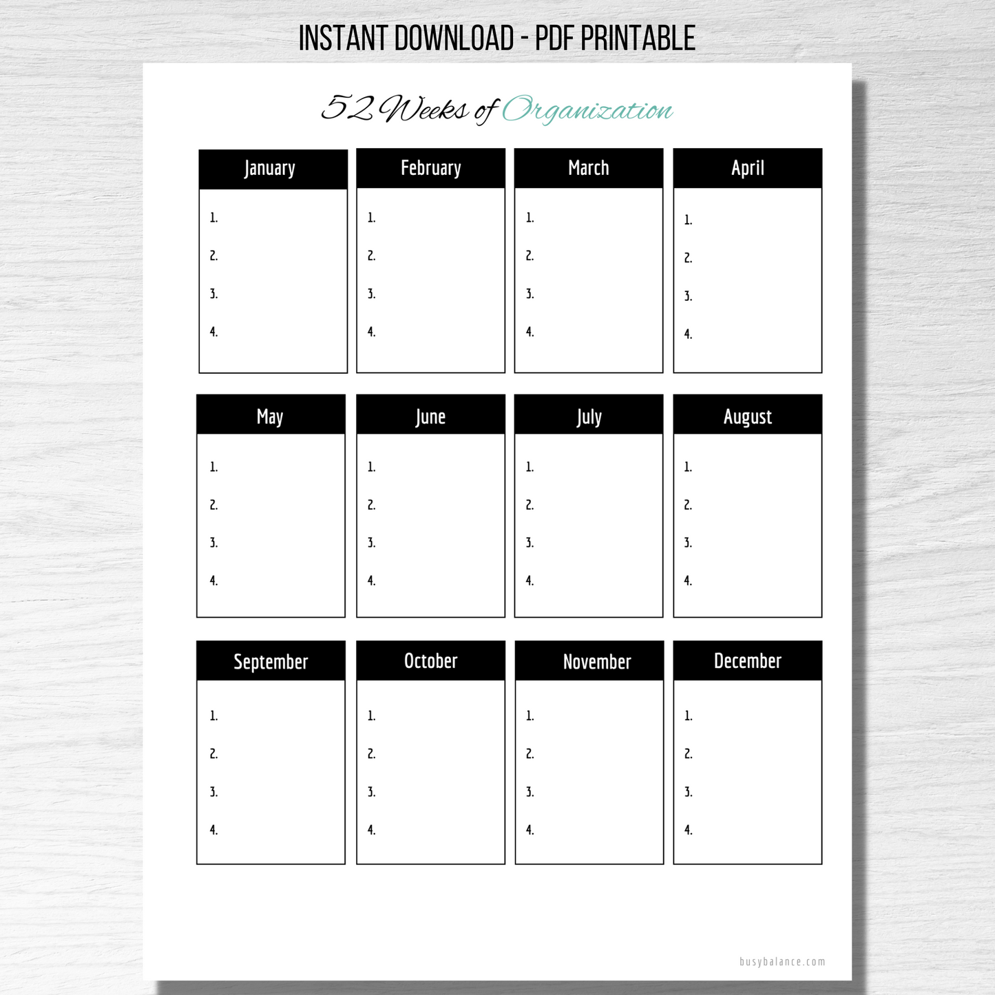 52 Weeks of Organization Printable - Instant Download & Editable PDF