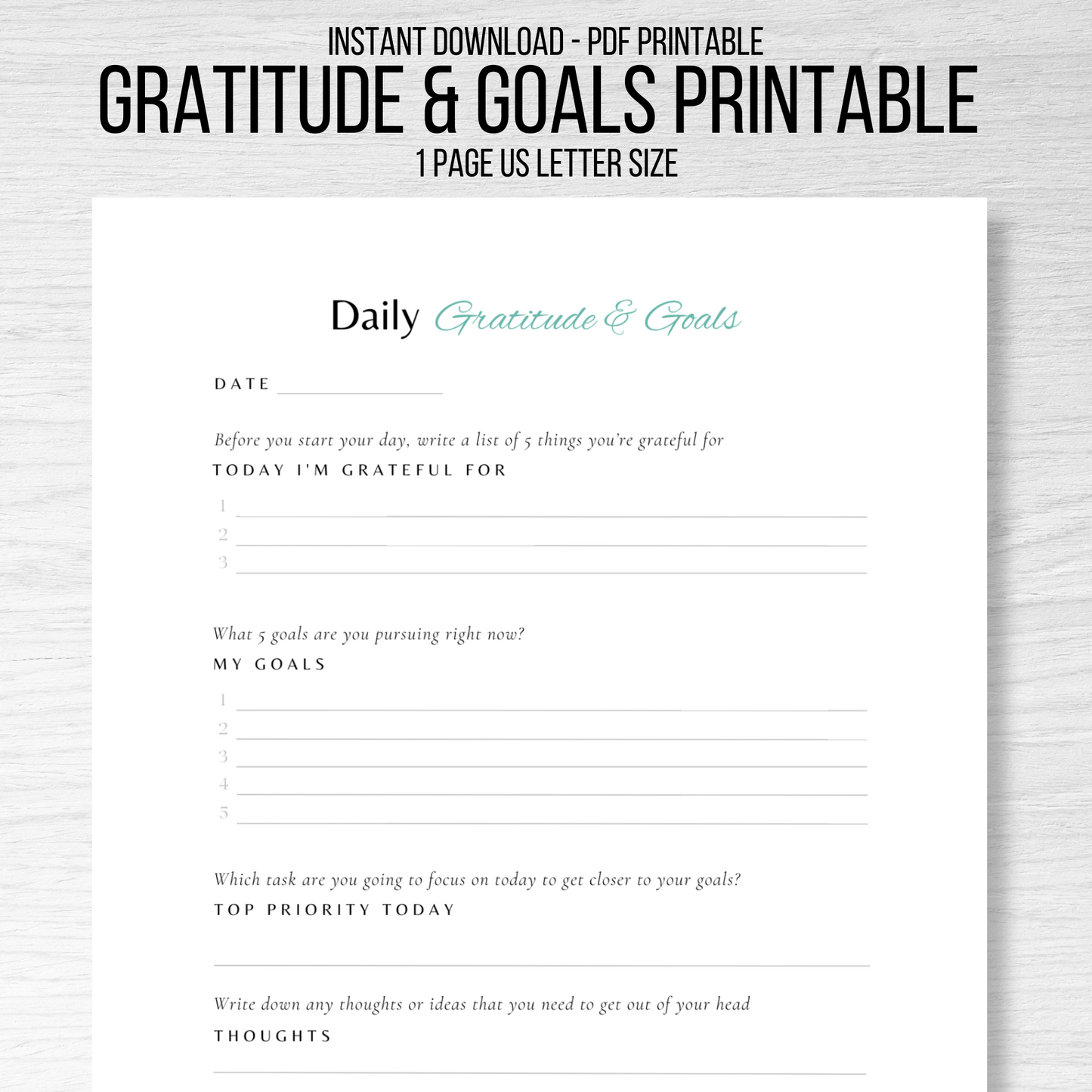 Daily Gratitude & Goals Journal Printable - Editable And Instant Downl 