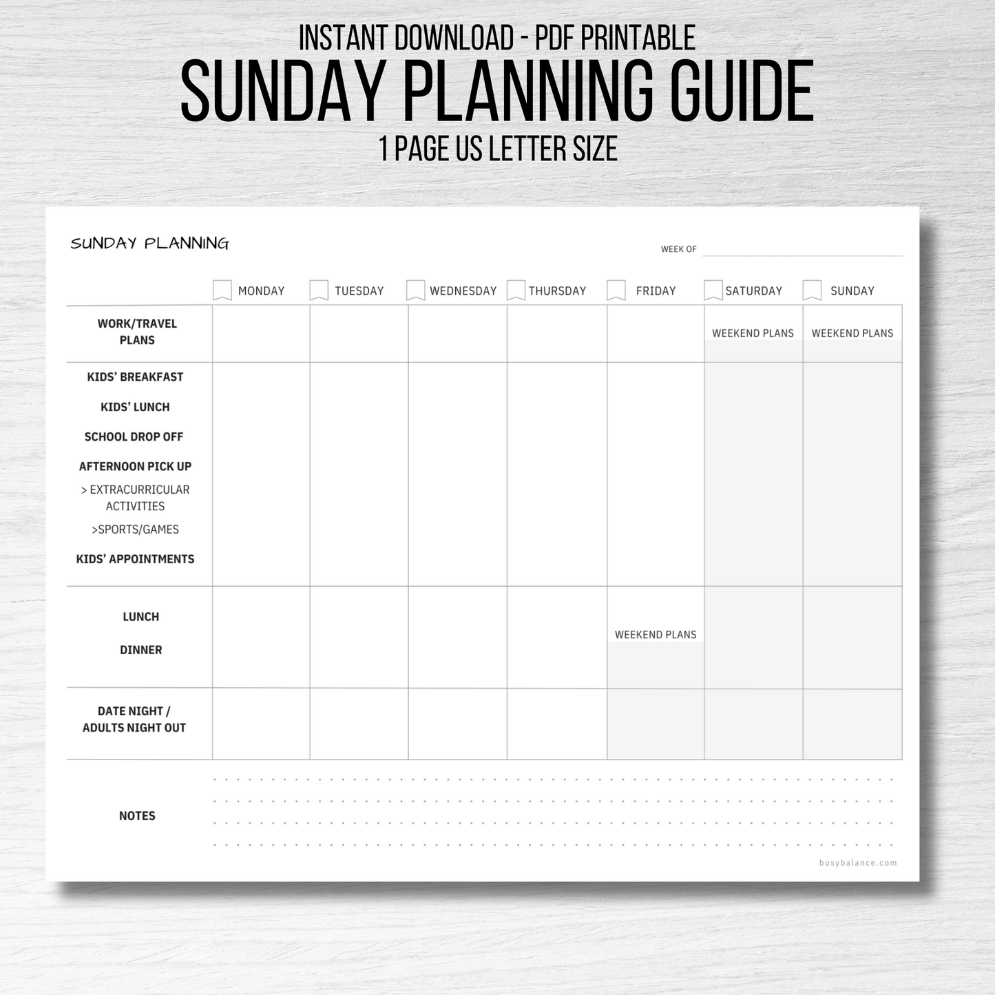 Sunday Planning Guide PDF (Digital Download)