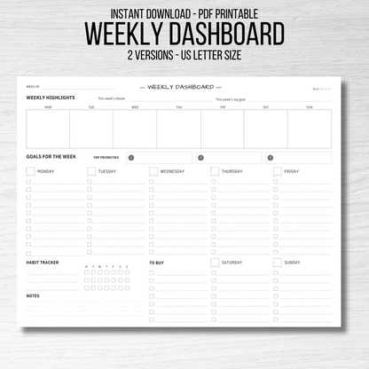 Weekly Dashboard Planner PDF (Digital Download)