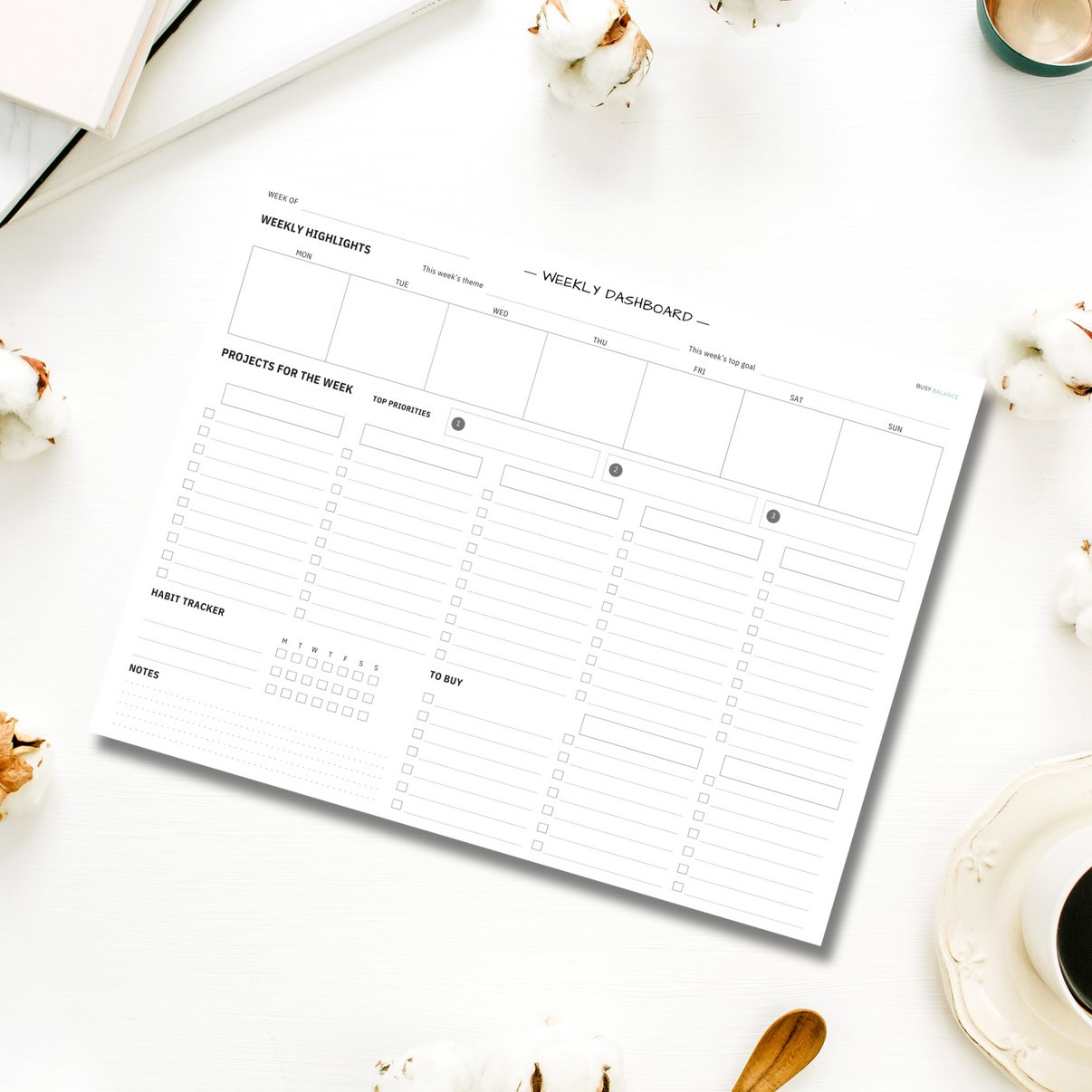 Weekly Dashboard Planner PDF (Digital Download) – Busy Balance