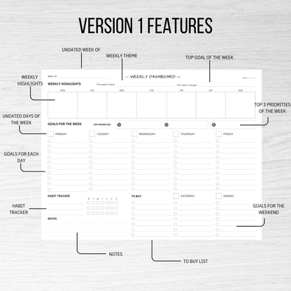 Weekly Dashboard Planner PDF (Digital Download)