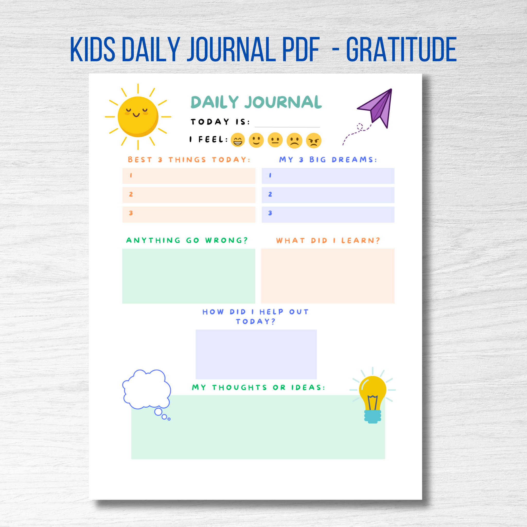 Daily Journal - Gratitude Kids Daily Journal Printable and Editable PD ...