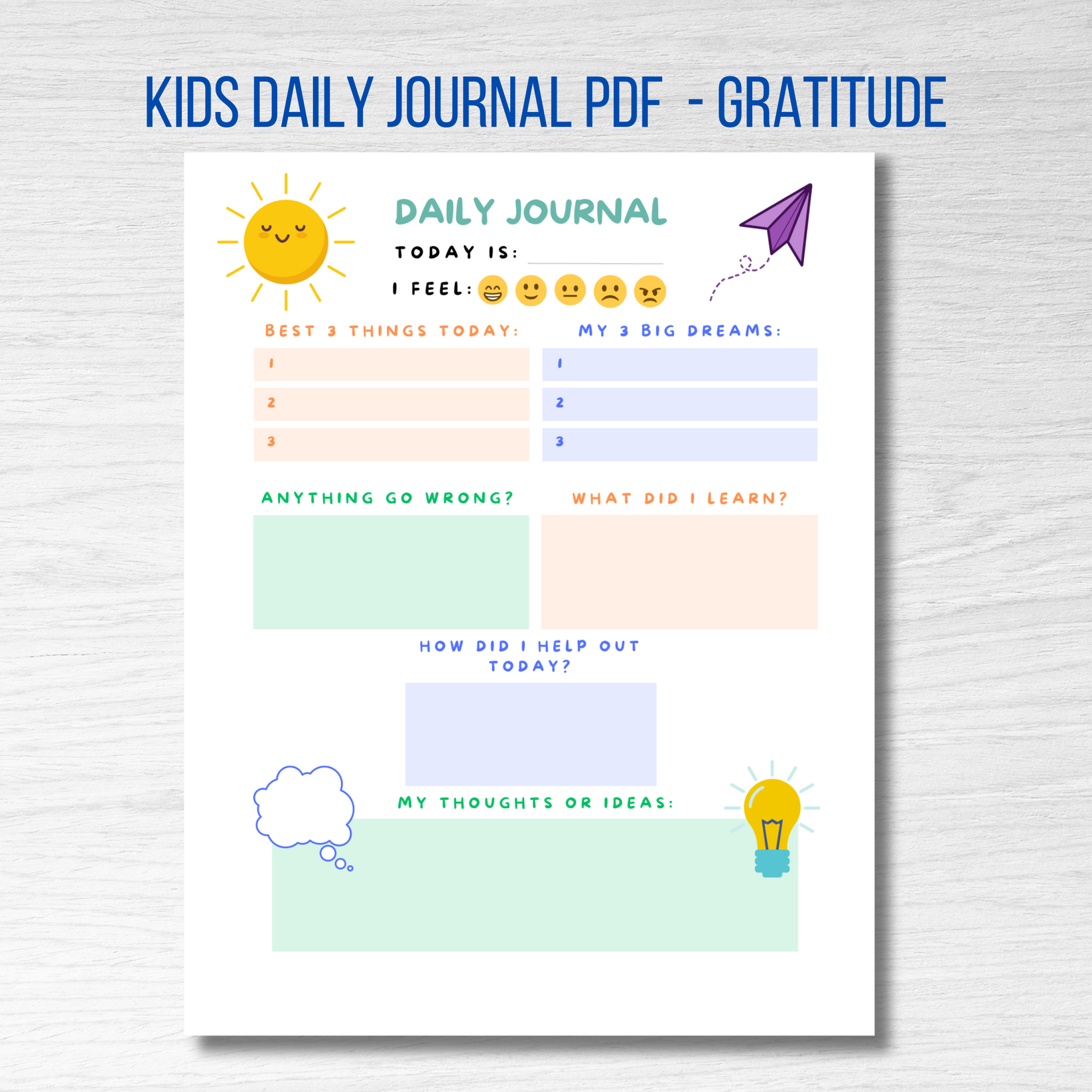 Daily Journal - Gratitude Kids Daily Journal Printable And Editable Pd 