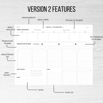 Weekly Dashboard Planner PDF (Digital Download)