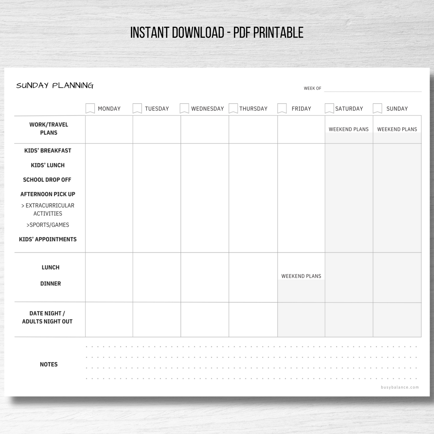 Sunday Planning Guide PDF (Digital Download)