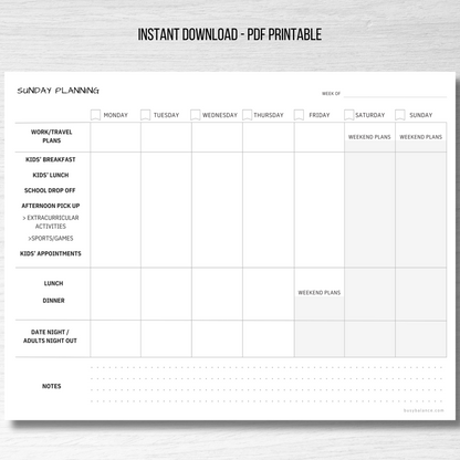 Sunday Planning Guide PDF (Digital Download)