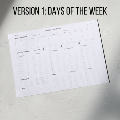 Weekly Dashboard Planner PDF (Digital Download)