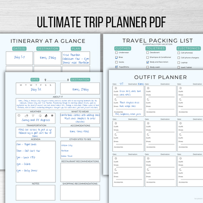 Ultimate Travel Planner PDF: Includes Travel Itinerary, Outfit Planner and Packing List